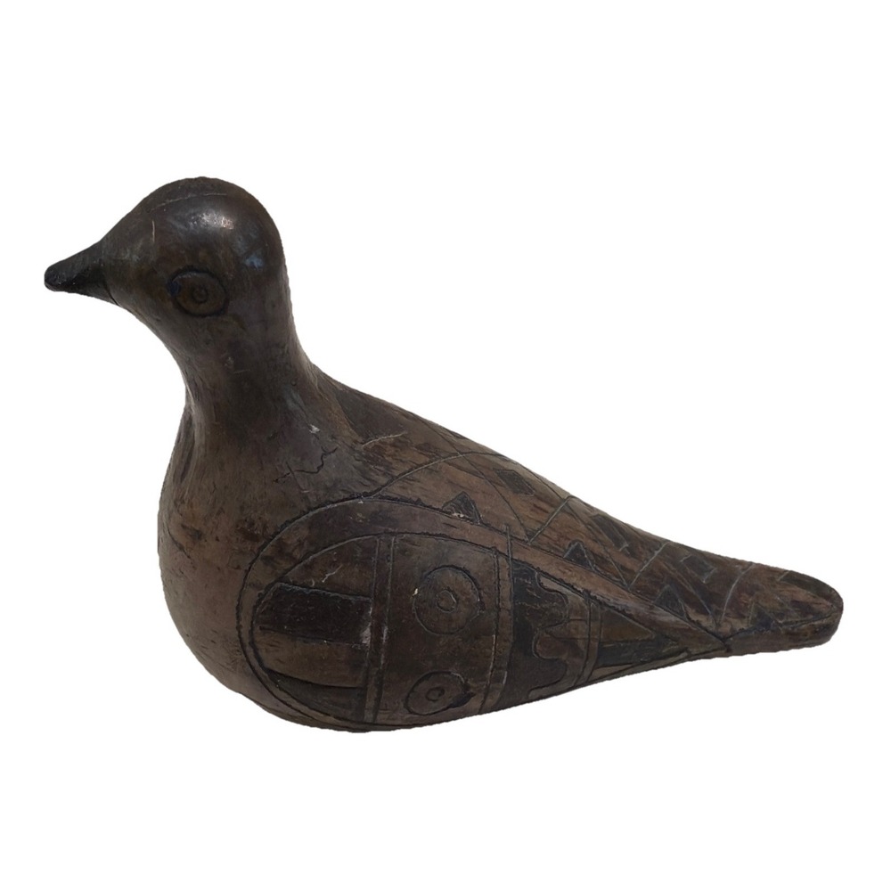 Vintage Mexican Pottery Bird Dove Etched Figurine Hand Made Ceramic Folk Art‎